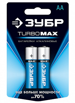 ЗУБР TURBO-MAX, АА х 2, 1.5 В, алкалиновая батарейка (59206-2C)